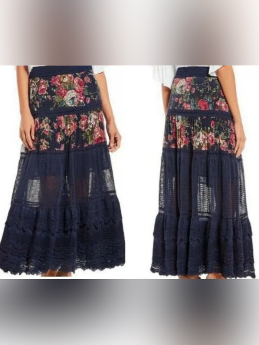 NWT ARATTA navy floral maxi skirt M